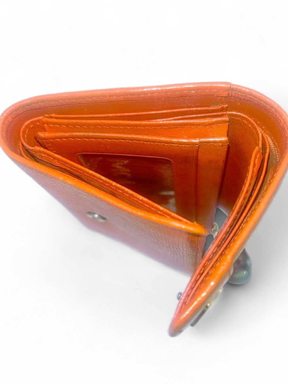 MCM Orange Saffiano Leather Trifold Wallet Logo Charm - Picture 9 of 12